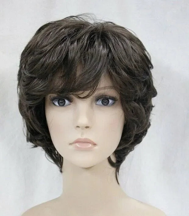Short Mixed Brown Curly Women‘s’ Ladies Daily Natural Hair Cosplay Wigs