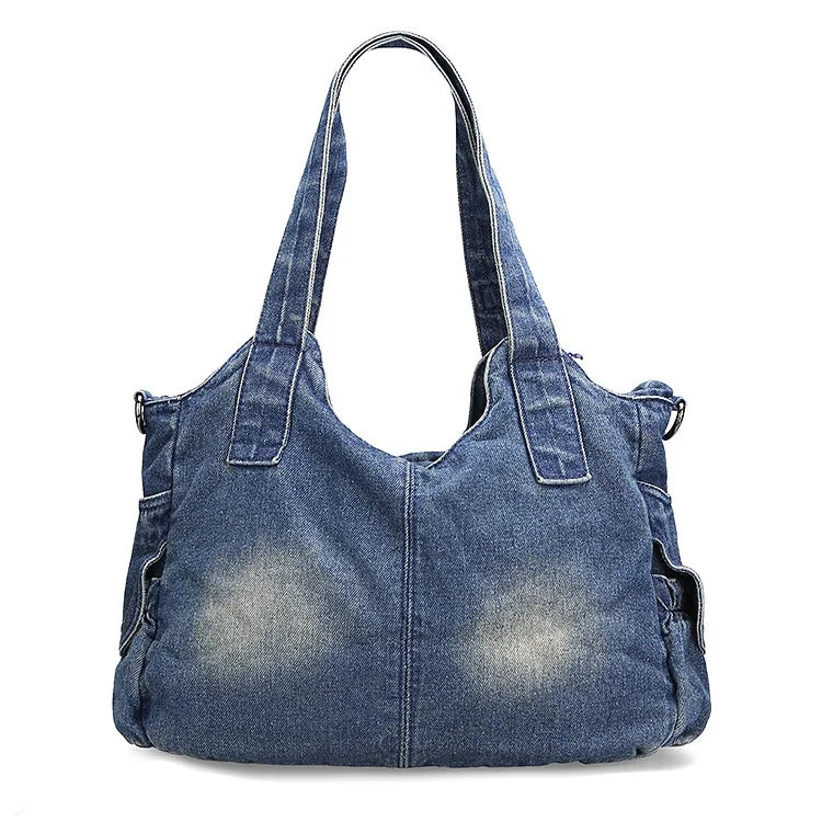 Denim Hobo Shoulder Bag - Large Capacity