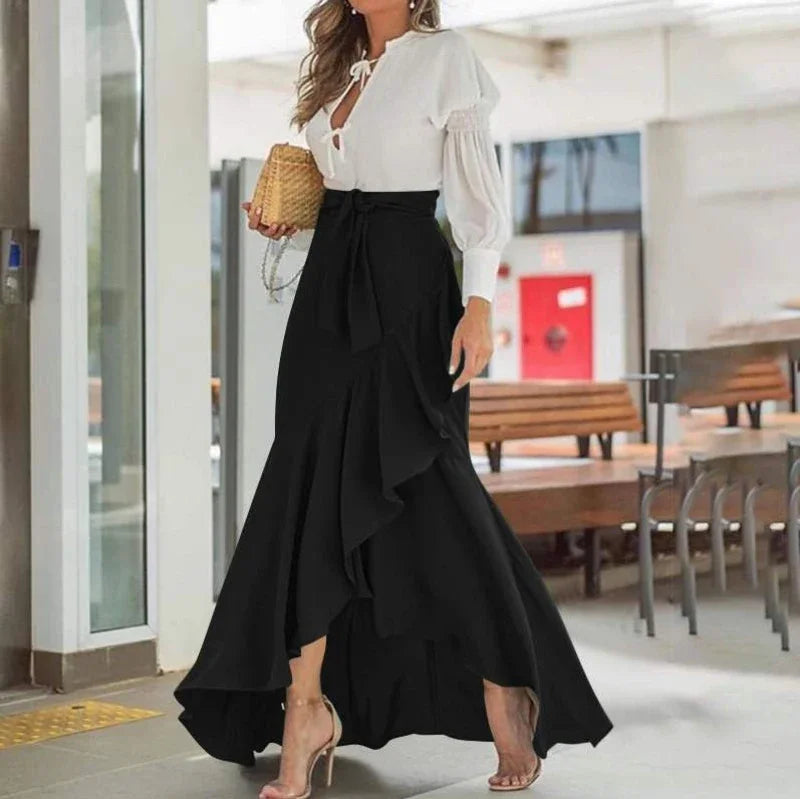 Ruffle-Hem Casual Elastic-Waist Mermaid Maxi Skirt