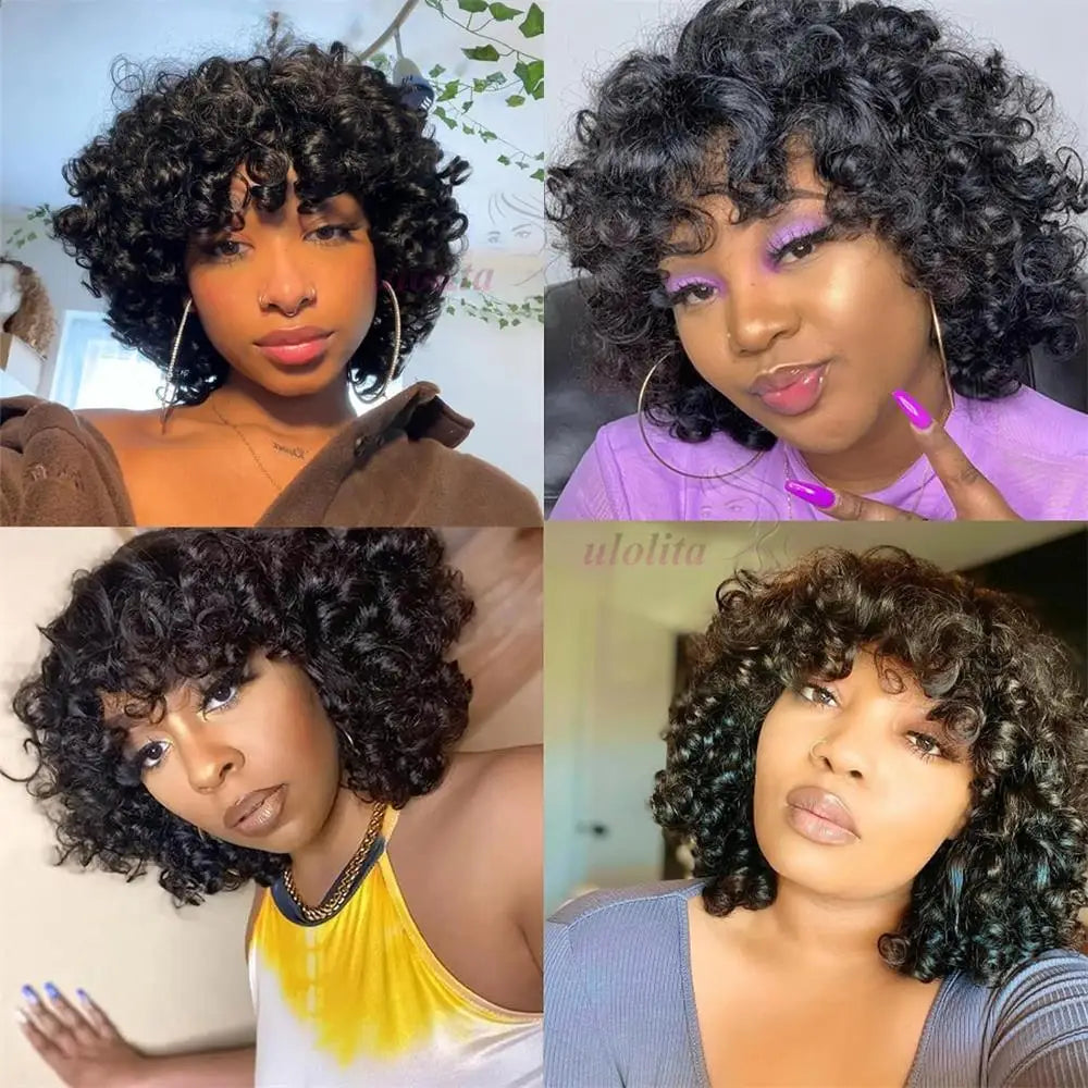 Egg Curls Human Hair Wig With Bangs