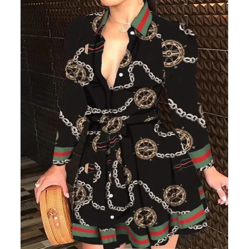Casual Long-Sleeve Dress With Buttons & Lapels