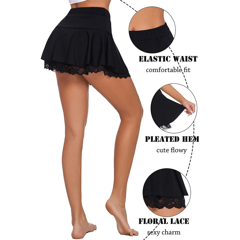 Lace-Hem Pleated Mini Skirt