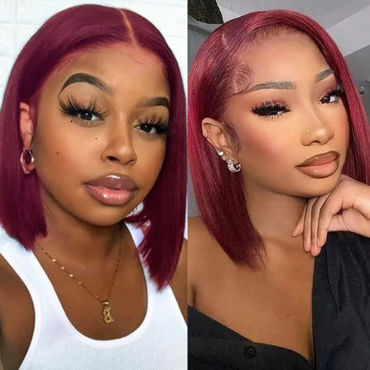 Burgundy Straight Short Brazilian Human Hair Wig