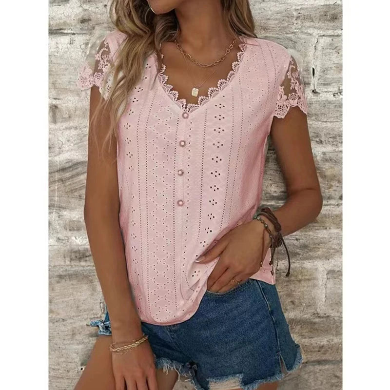 Fashionable Elegant Y2k V-Neck Stitching Blouse