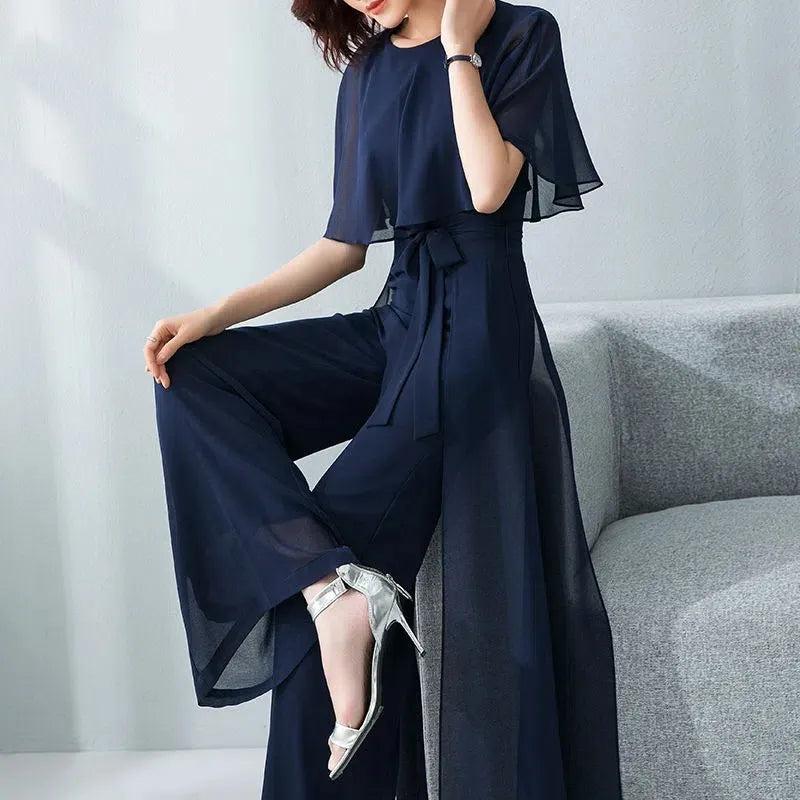 Lotus Leaf Sleeve Jumpsuit - New Chiffon Female Bodysuit