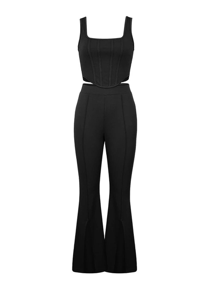 Tank Crop Top + Wide-Leg Pants - Elegant Two-Piece Tracksuit For Women