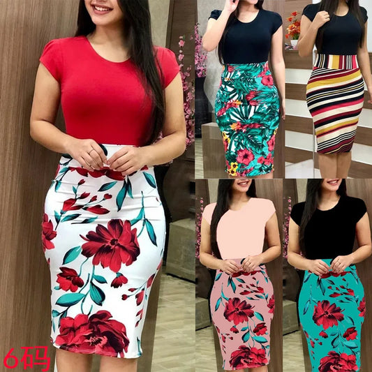 Coloured Flower Wrap Hip Dress - European & American Style