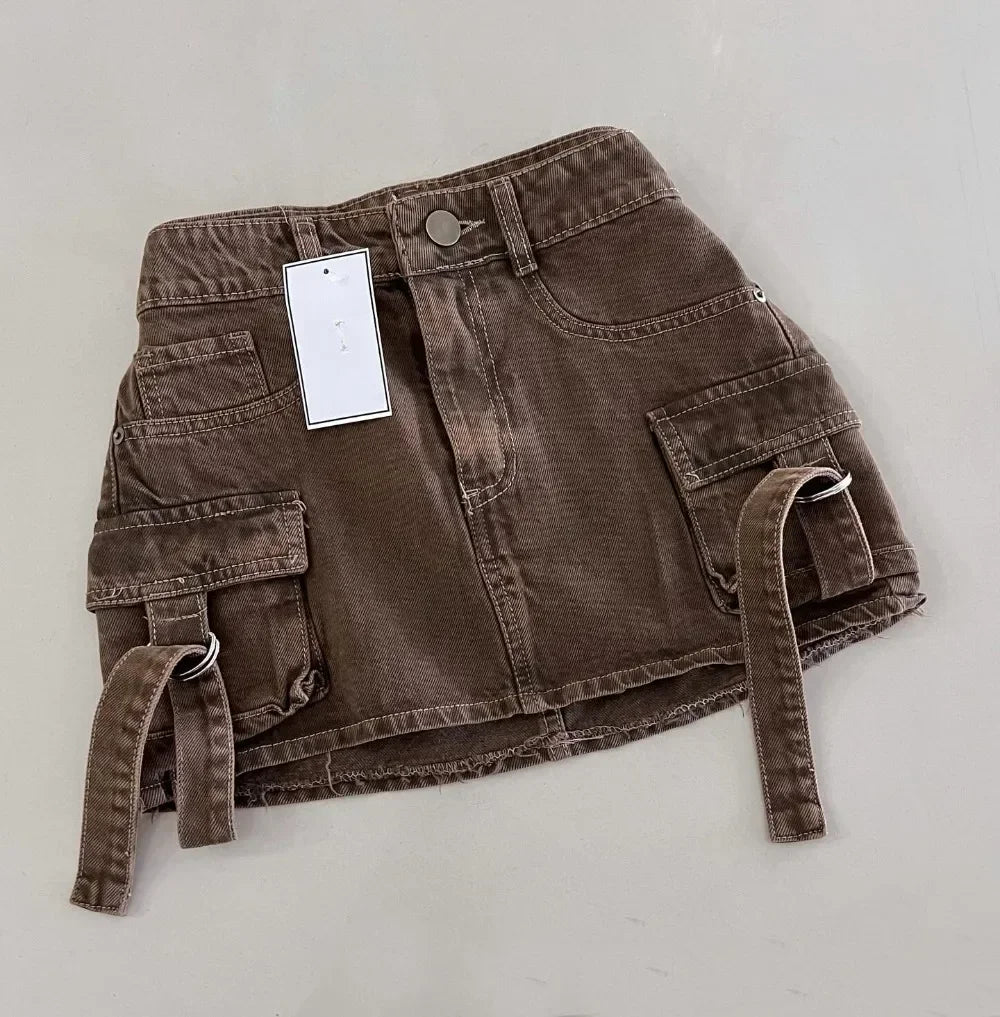 Slim Multi-Pocket Denim Mini Skirt