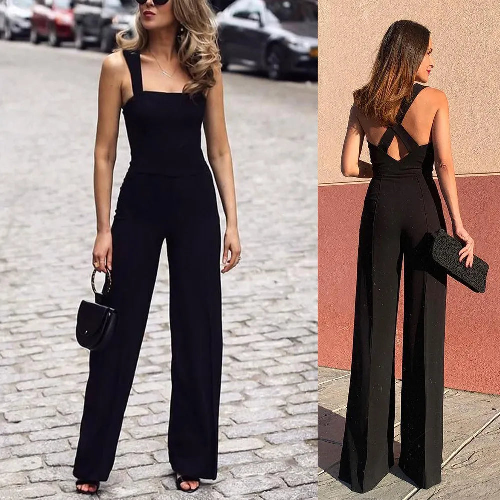 Spaghetti Sleeveless Backless Wide-Leg Jumpsuit