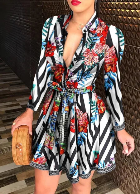Casual Long-Sleeve Dress With Buttons & Lapels