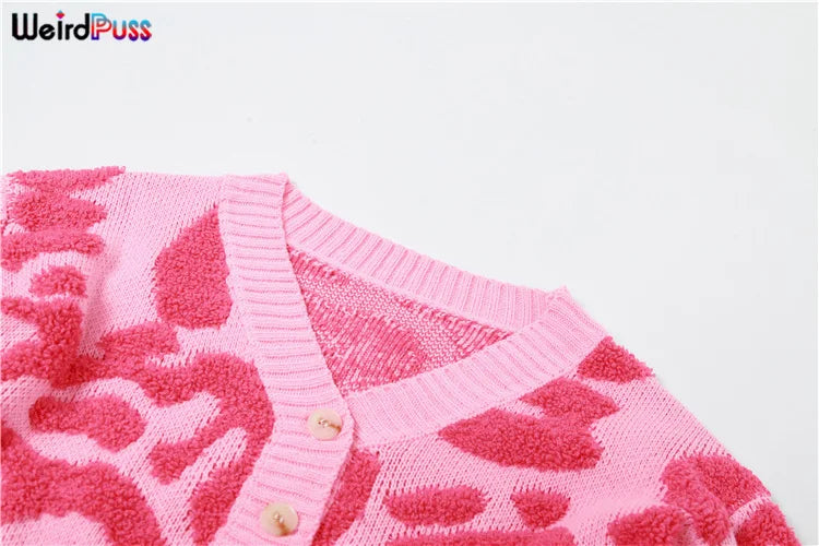 Weird Puss y2k Sweet Cardigan Sweater Women V-Neck Button Autumn Stylish Casual Long Sleeve Warm Wild Streetwear Knit Jumper