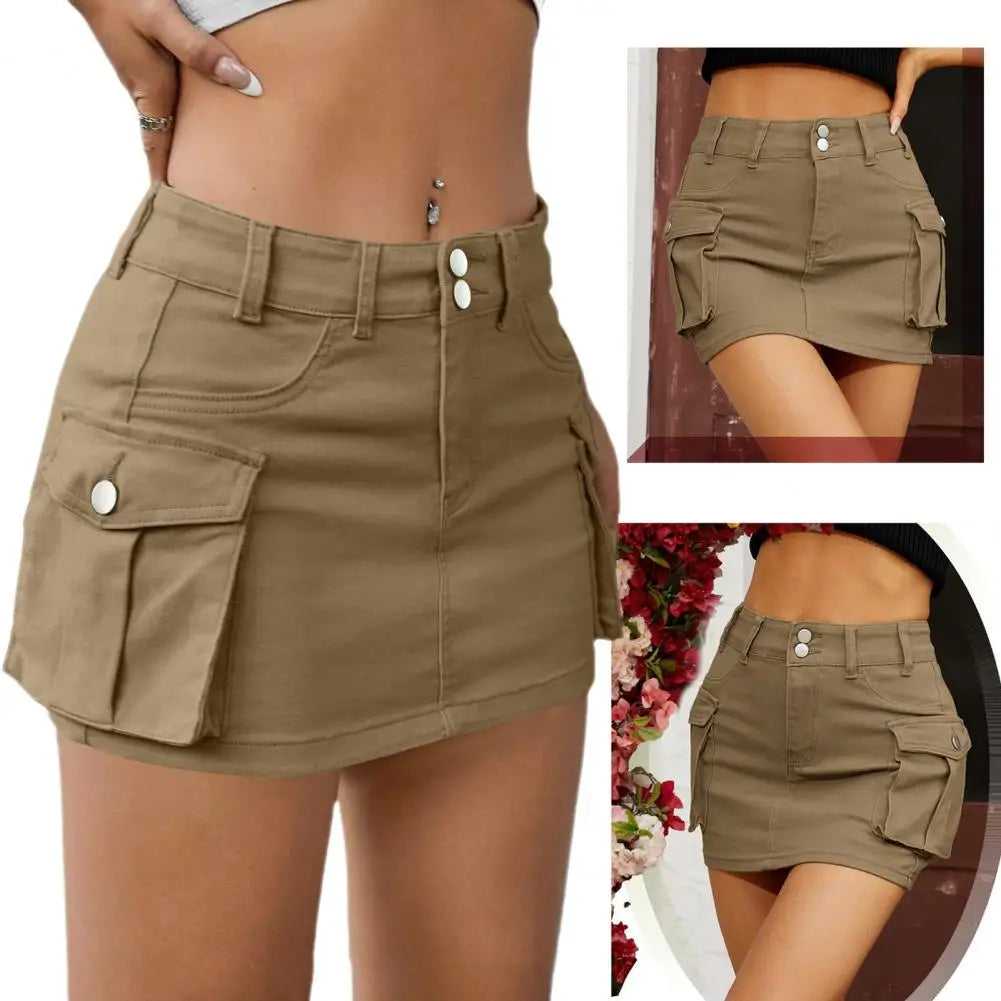 Low-Waist Cargo Denim Mini Skirt