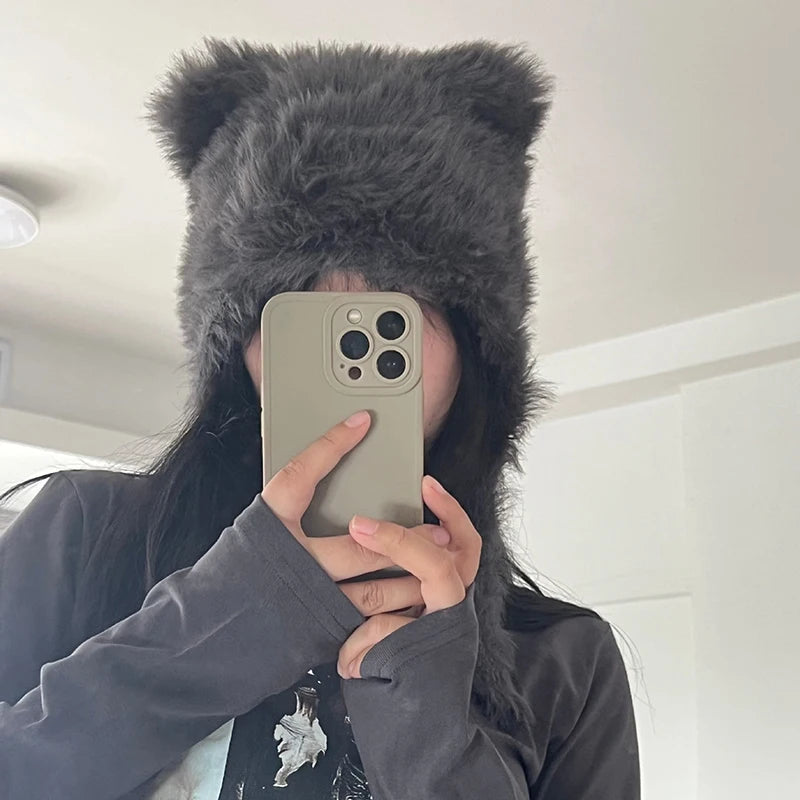 Soft Plush Cute Cat Ears Sweet Pullover Hat For Women