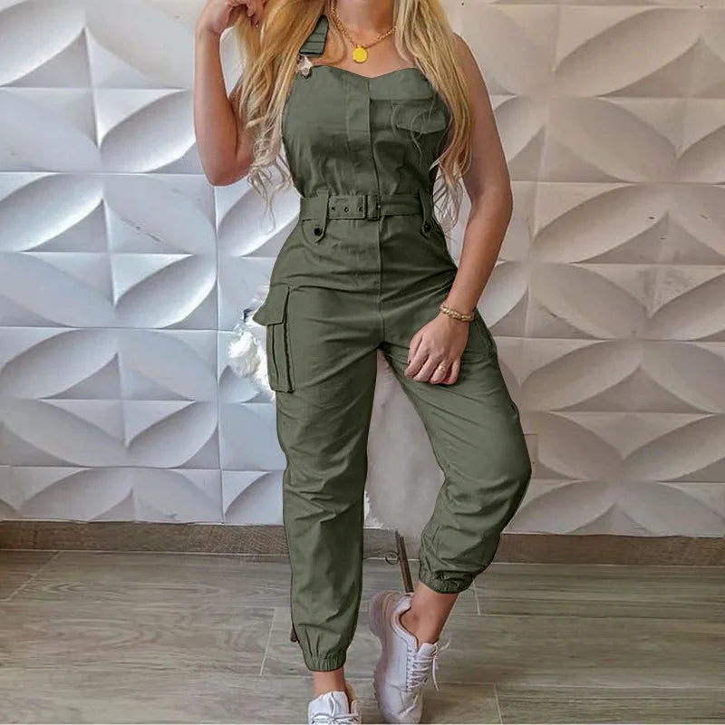 Sleeveless Cargo High-Waist Jumpsuit