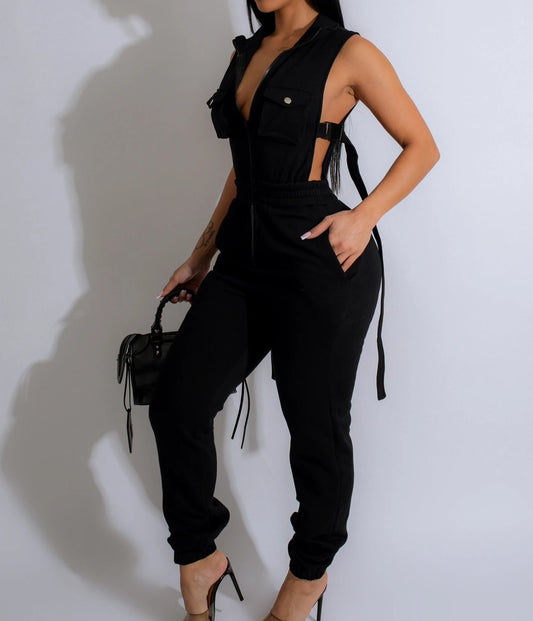 Sleeveless  Zipper 4-Pocket Jumpsuit