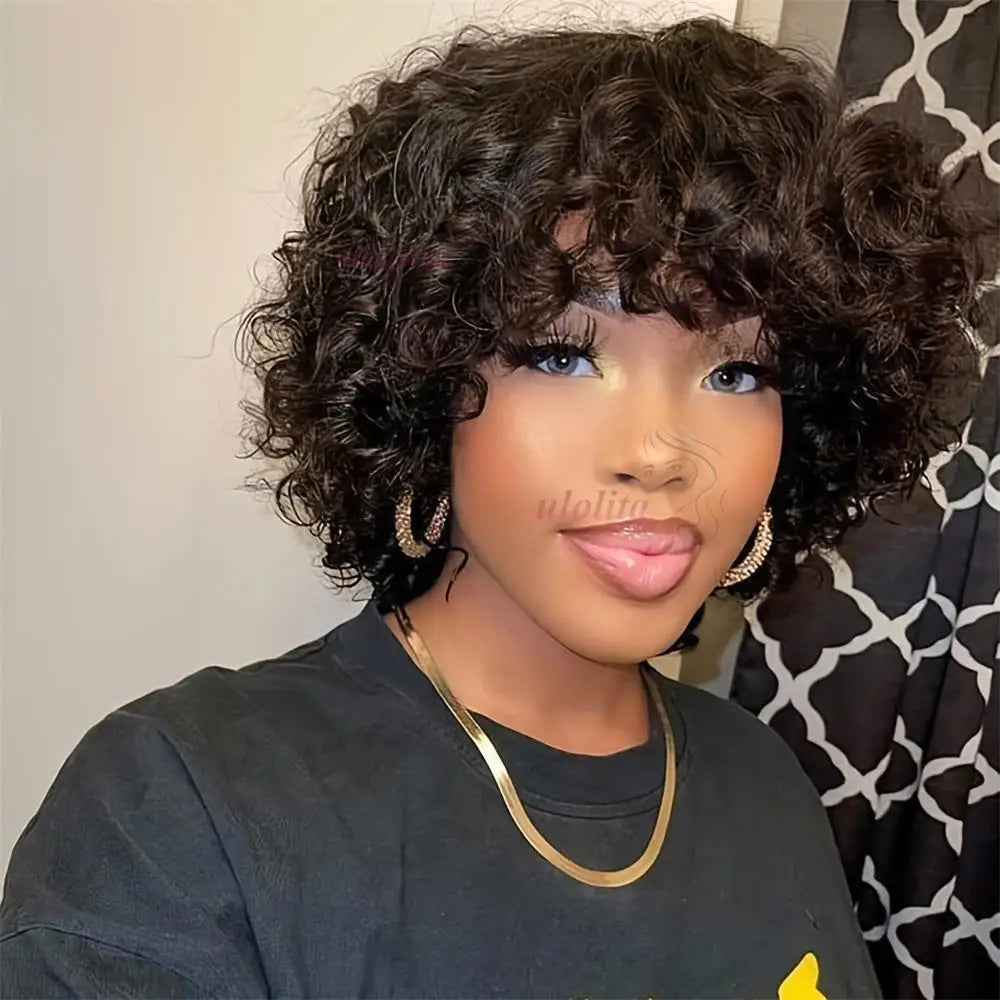 Egg Curls Human Hair Wig With Bangs