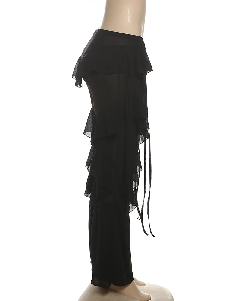 Women's Irregular Tierred Flared Trousers