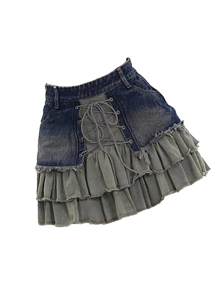 Patchwork Vintage Denim Punk A-Line Mini Skirt