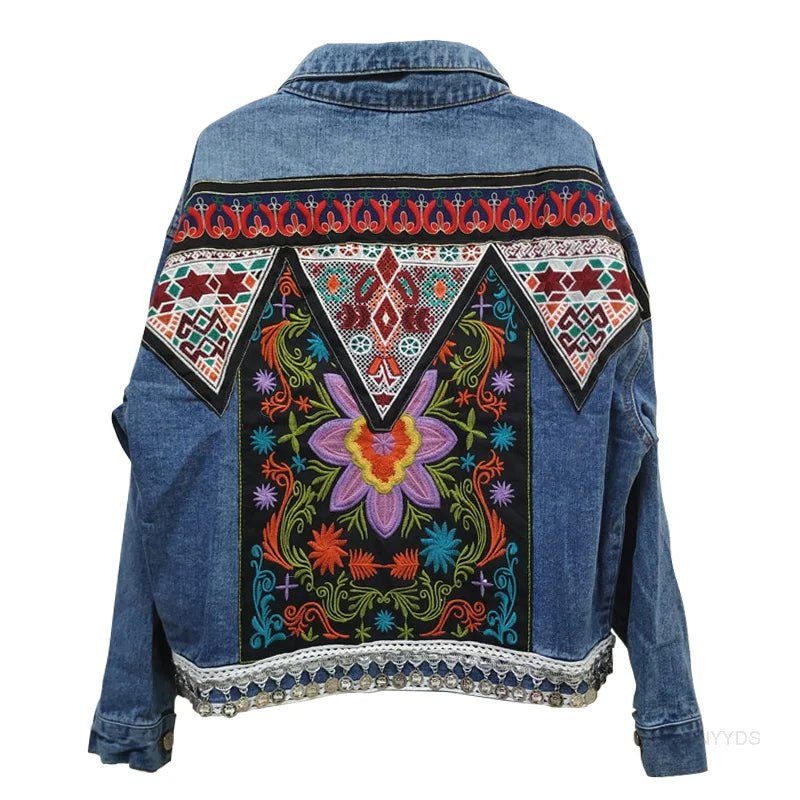 Floral Boho Denim Jacket For Women