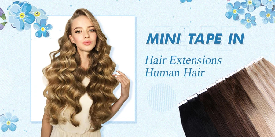K.S WIGS Mini Tape in Hair Extensions Human Hair Straight Seamless Skin Weft Real Natural Brazilian Hair For Women Balayage 10Pc