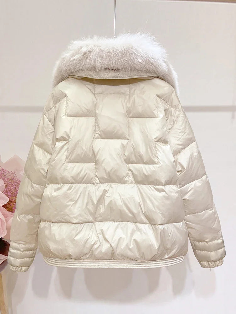 Women's New Winter Big Fur Collar Stitching Mink Short Down Jacket