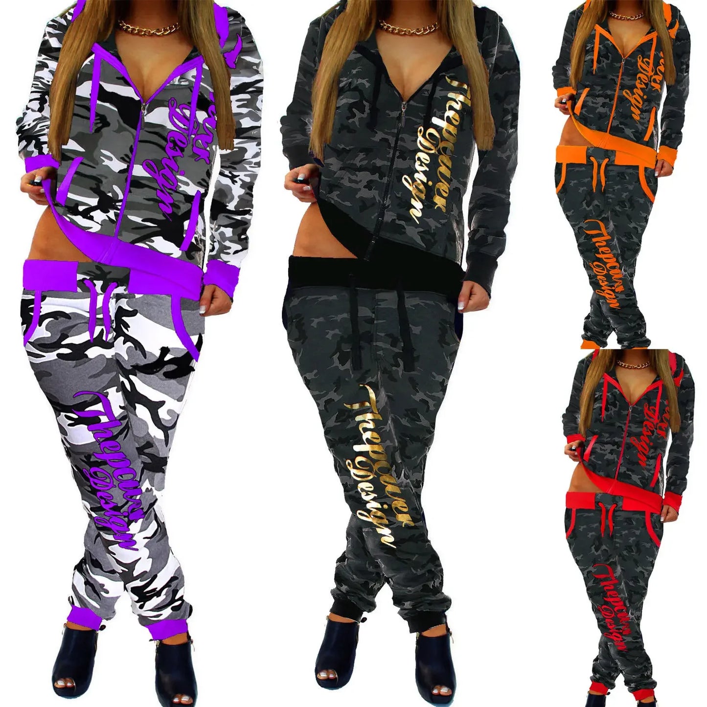 Casual Camouflage Street-Style  Sweatsuit