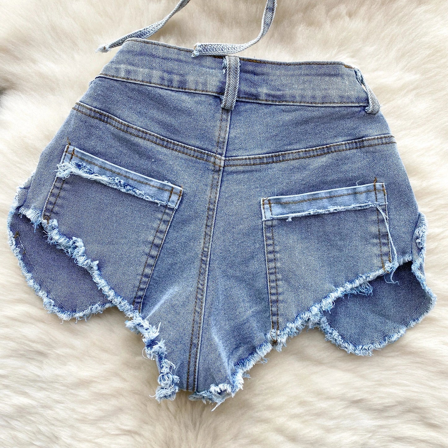 Blue American Hotsweet Sets Halter Sleeveless Backless Love Bikini Tops Button Basics Shorts Sexy Denim Suits Vintage Beach Suit