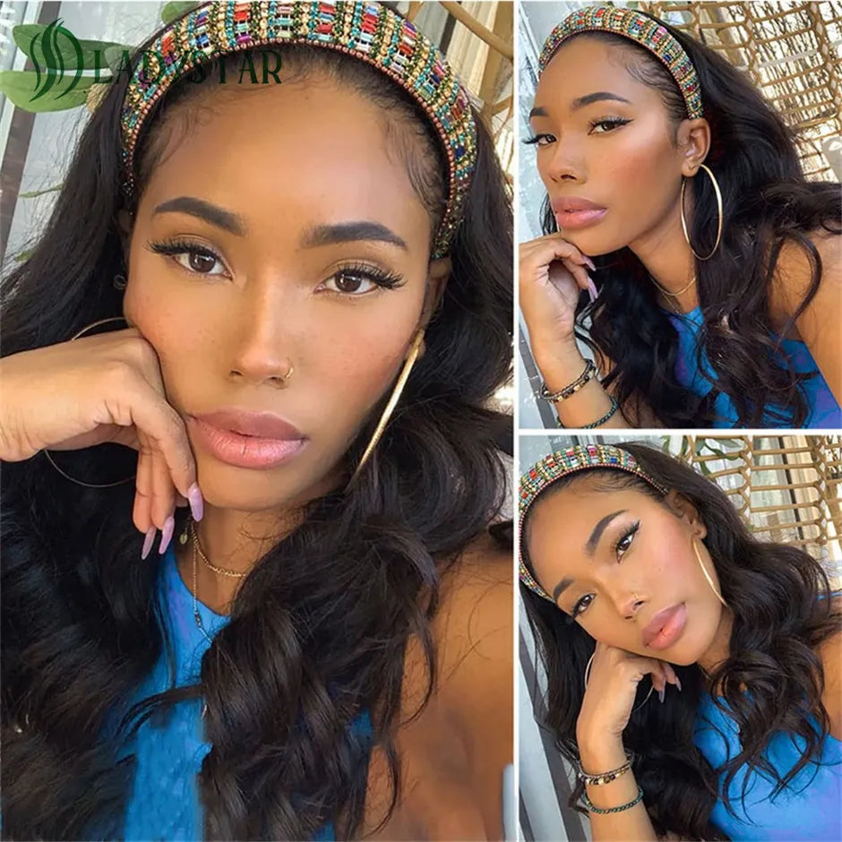 Brazilian Remy Body Wave Headband Wig - Human Hair Scarf Wig for Women