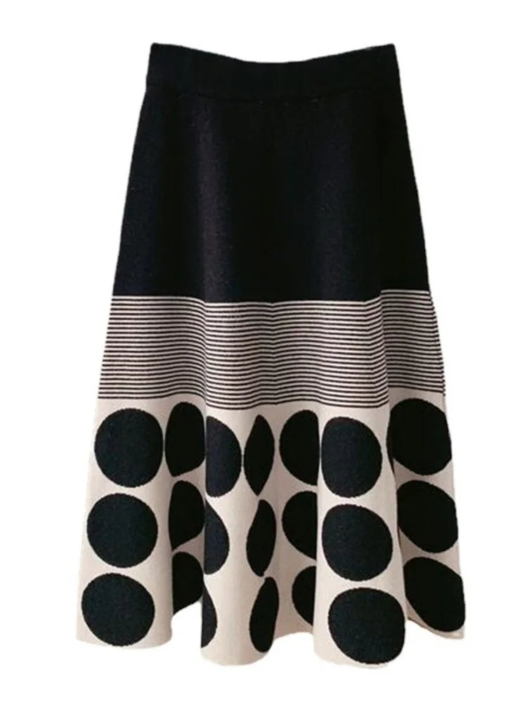 Polka Dots Knitted High-Waist Midi Skirt