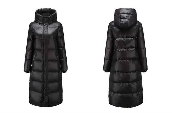 Over-The-Knee Glossy  Slim Hooded Winter Jacket