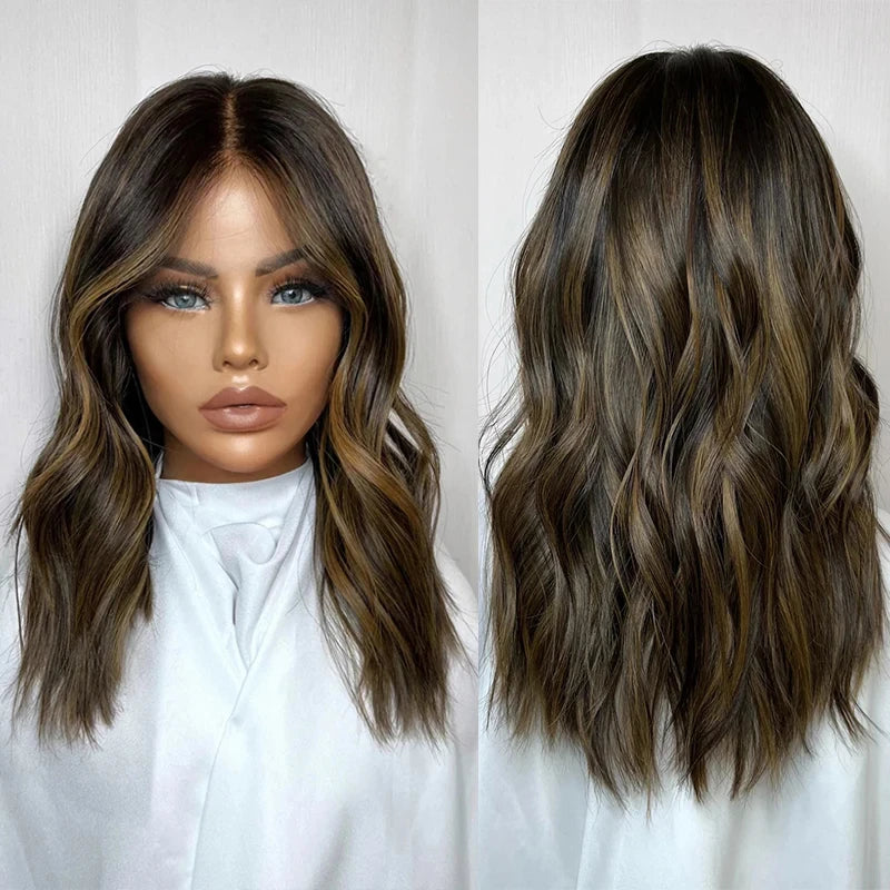 Dark Brown Lowlights Human Hair Wigs Small Large Head Cap Lace Frontal Wig Natural Women"s Wigs Bleached Knots High Quality Wig