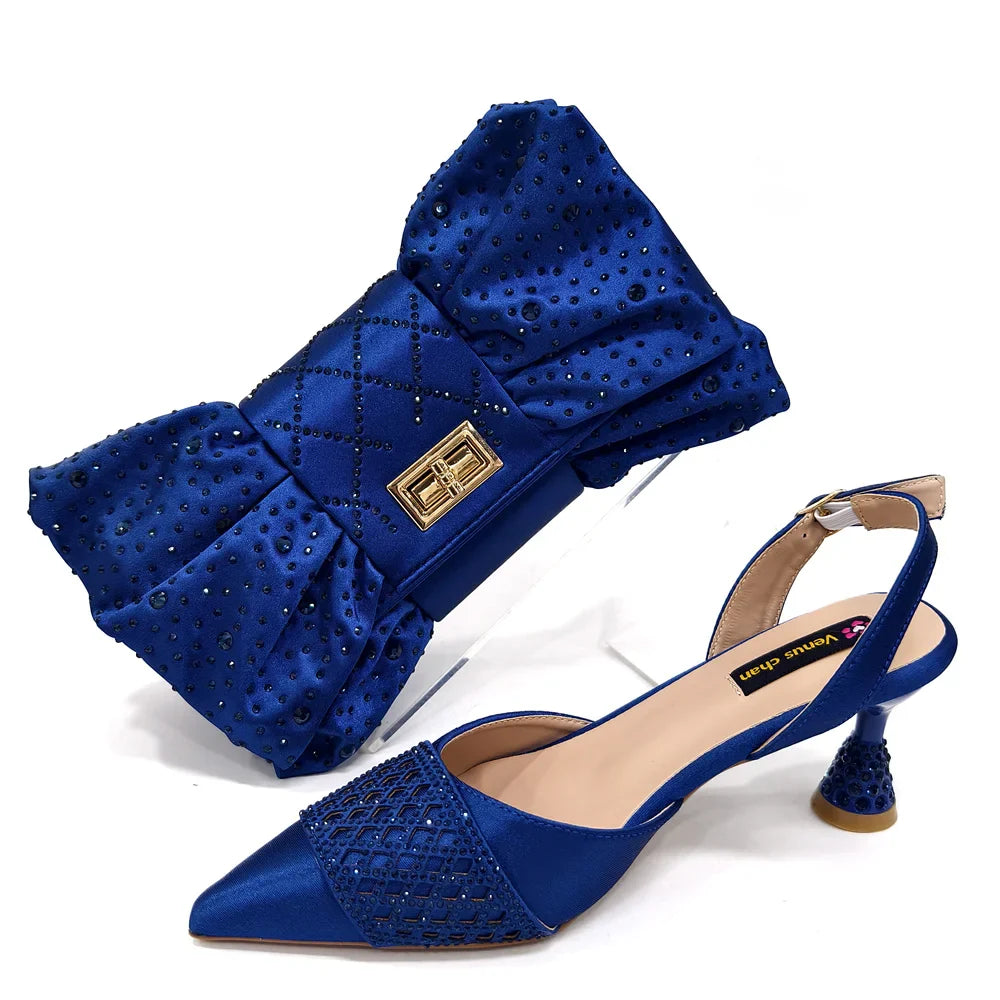 New Elegant Heels & Rhinestone Handbag Set