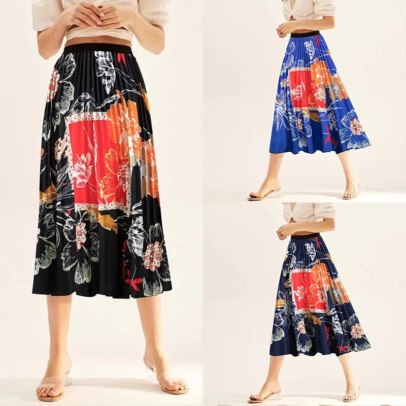 Vintage Printed Pleated Skirt