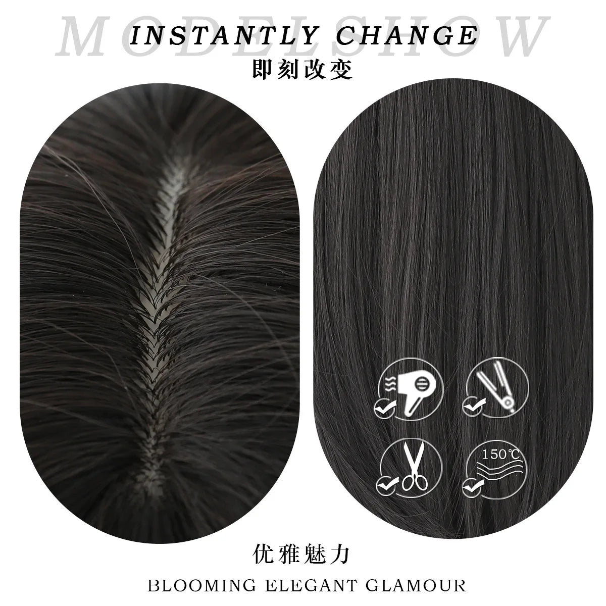 22“ Long Omber 3Style Black Brown Straight Women’s Cosplay Hair Wig