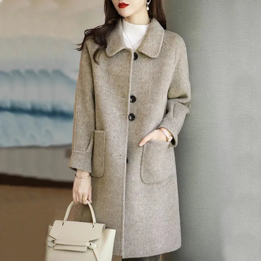 New-Style Thickened Slim Temperament Mid-Length Woollen Jacket For Women