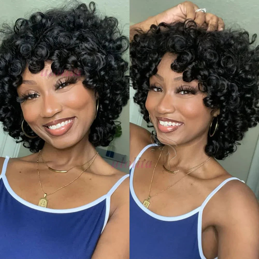 Egg Curls Human Hair Wig With Bangs