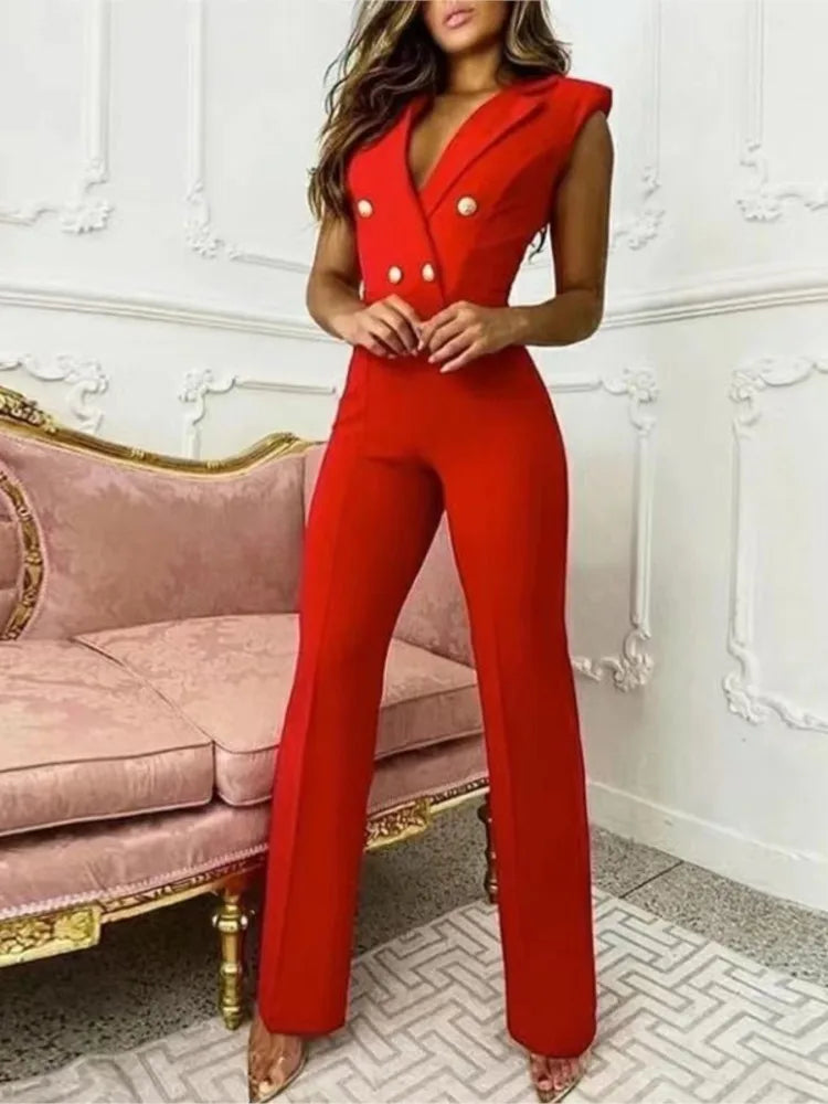 Slim Button-Decorated Jumpsuit