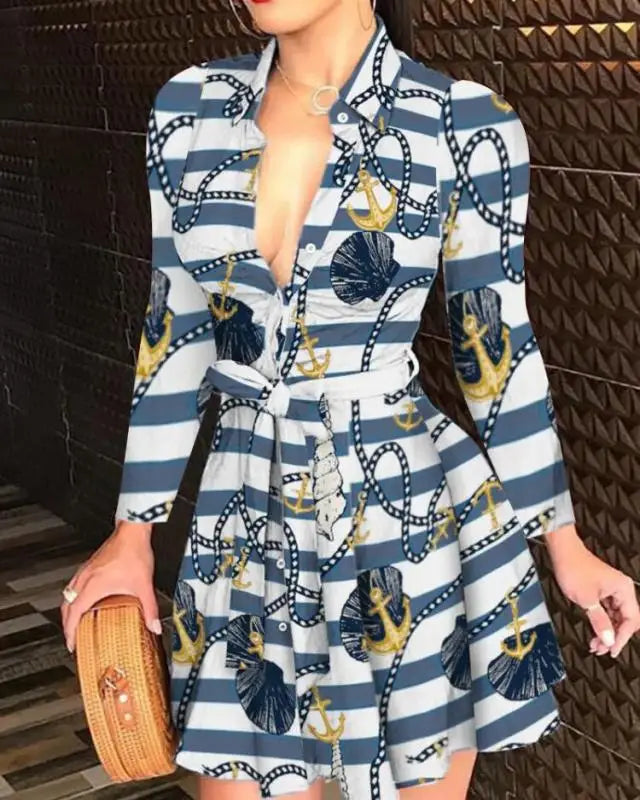 Casual Long-Sleeve Dress With Buttons & Lapels