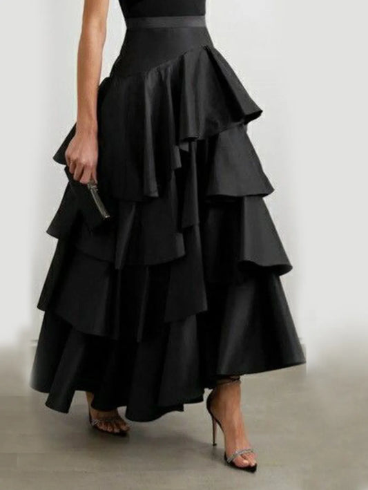 High-Waist Layered Ruffle Maxi Cake Skirt