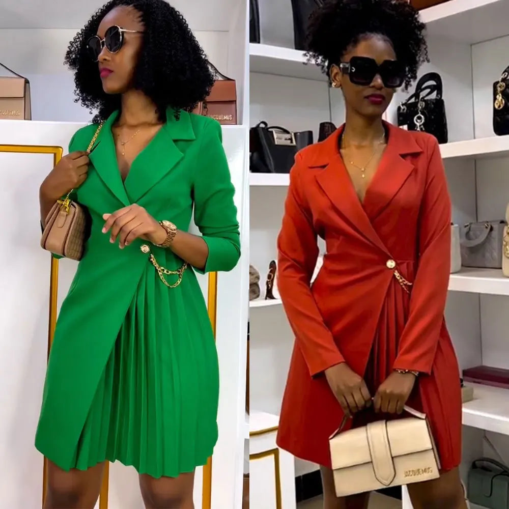 Turn-Down Collar Blazer Dress