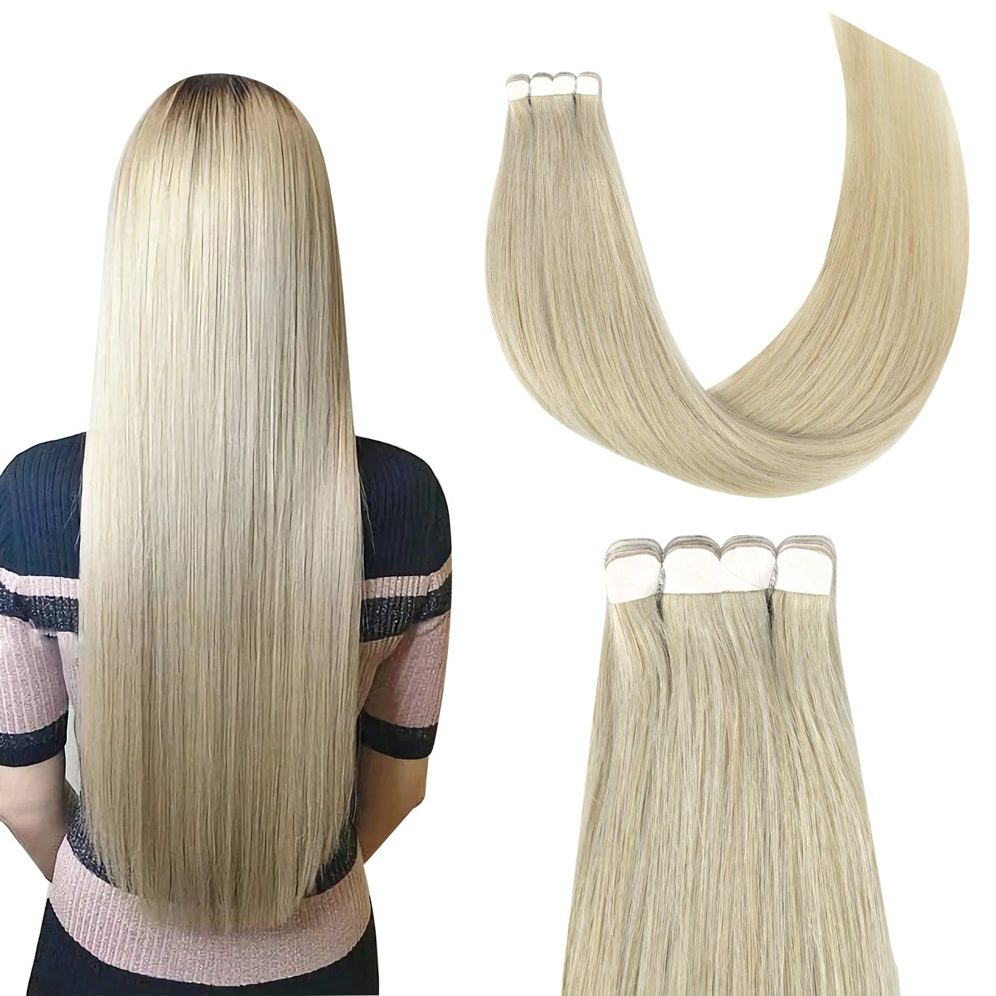 K.S WIGS Mini Tape in Hair Extensions Human Hair Straight Seamless Skin Weft Real Natural Brazilian Hair For Women Balayage 10Pc