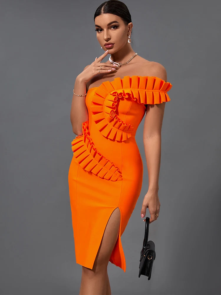 Cute Ruffle Bandage One-Shoulder Party Dress