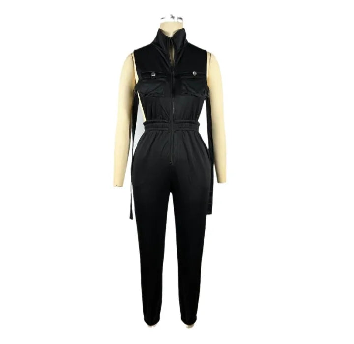 Sleeveless  Zipper 4-Pocket Jumpsuit