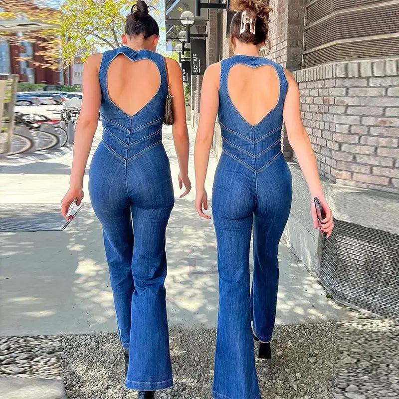Wide-Leg Retro Denim Jumpsuit