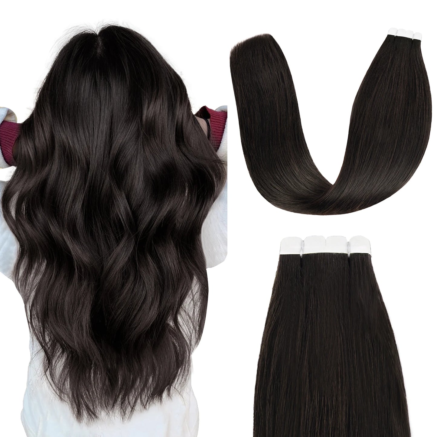K.S WIGS Mini Tape in Hair Extensions Human Hair Straight Seamless Skin Weft Real Natural Brazilian Hair For Women Balayage 10Pc