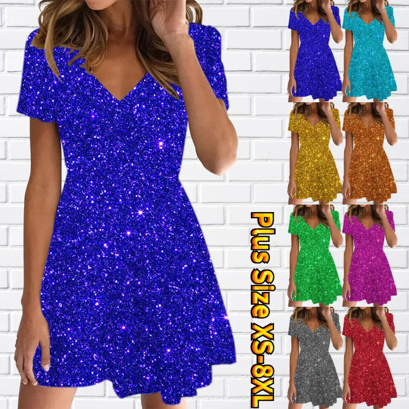 3D Printing Party  Vintage V-Neck Knee-Length Short-Sleeved Dress