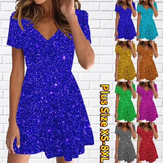 3D Printing Party  Vintage V-Neck Knee-Length Short-Sleeved Dress