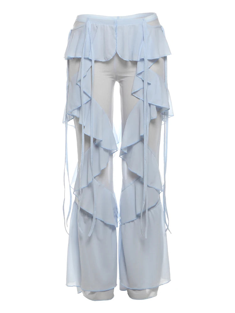 Women's Irregular Tierred Flared Trousers