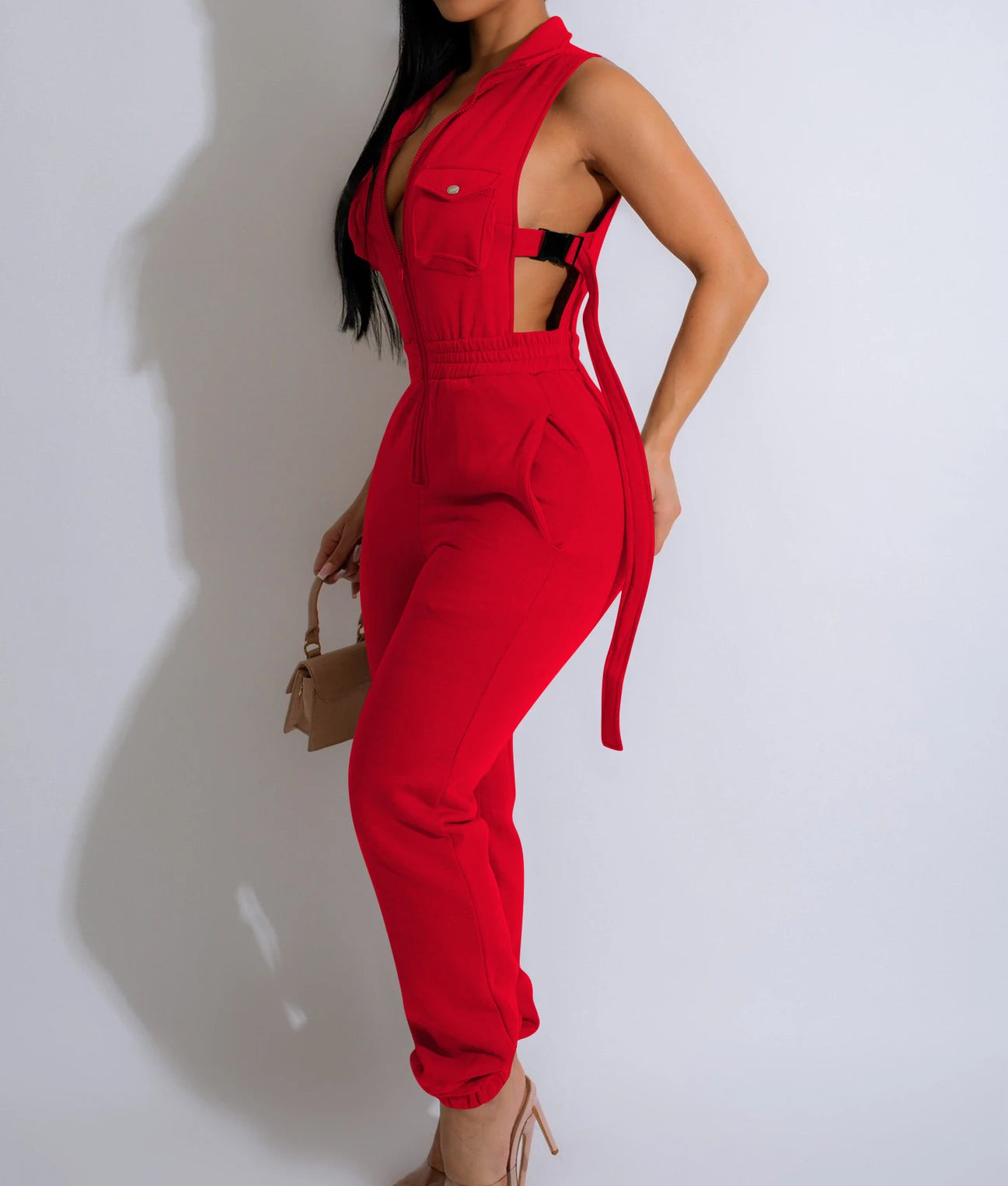 Sleeveless  Zipper 4-Pocket Jumpsuit