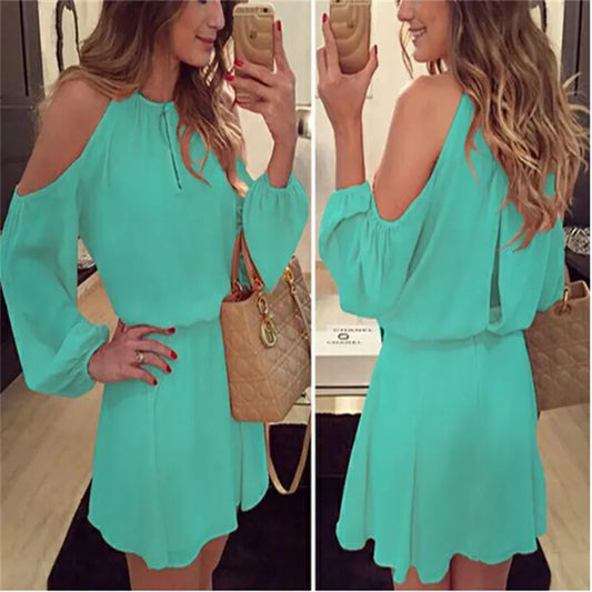 Elegant Long-Sleeve Chiffon Off-Shoulder Ruffled Dress